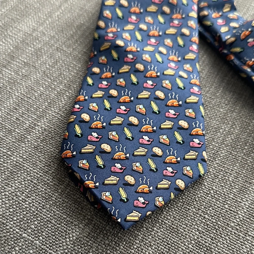 Vineyard Vines Blue Tie with Turkey Dinner